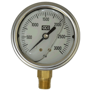 Gauge - 0-3000 PSI - Bottom Mount