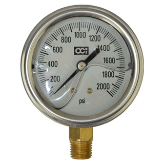 Gauge - 0-2000 PSI - Bottom Mount