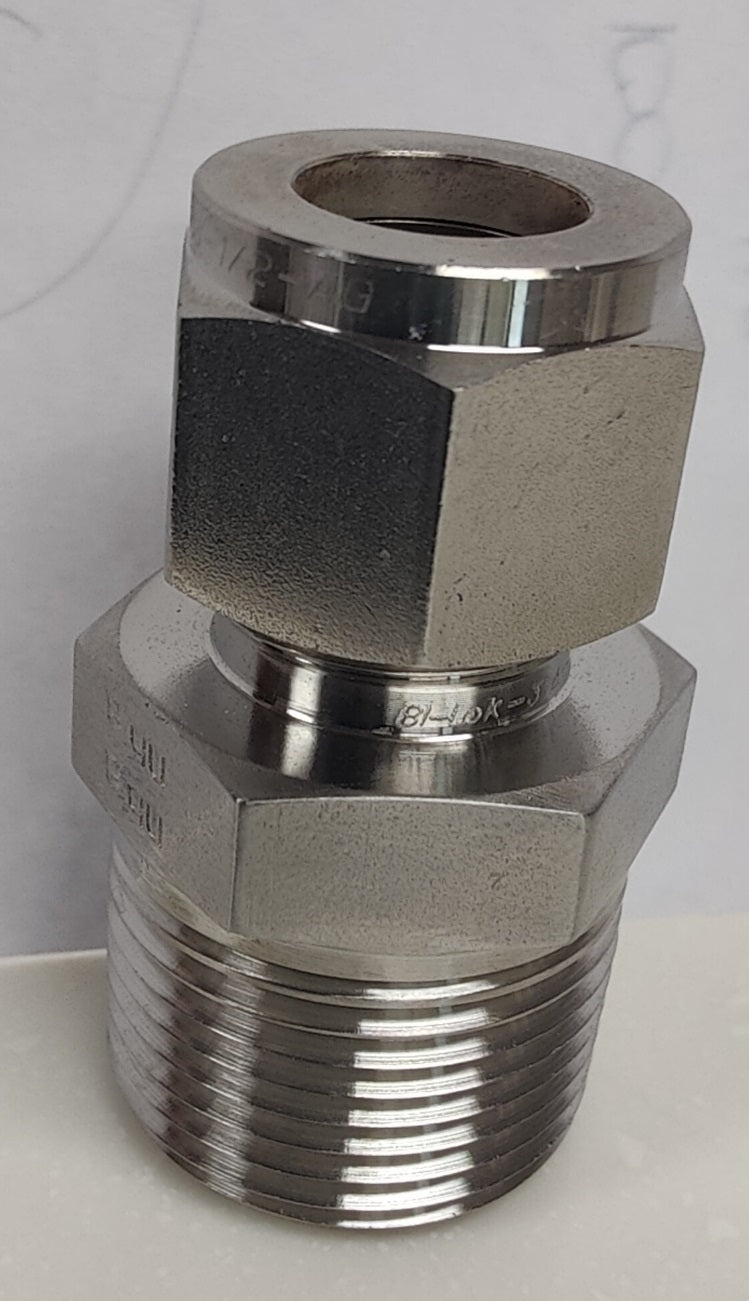 Fitting - Adapter - 1/2"T x 3/4" NPT - SST - Razor Double Barrel Arch Assembly